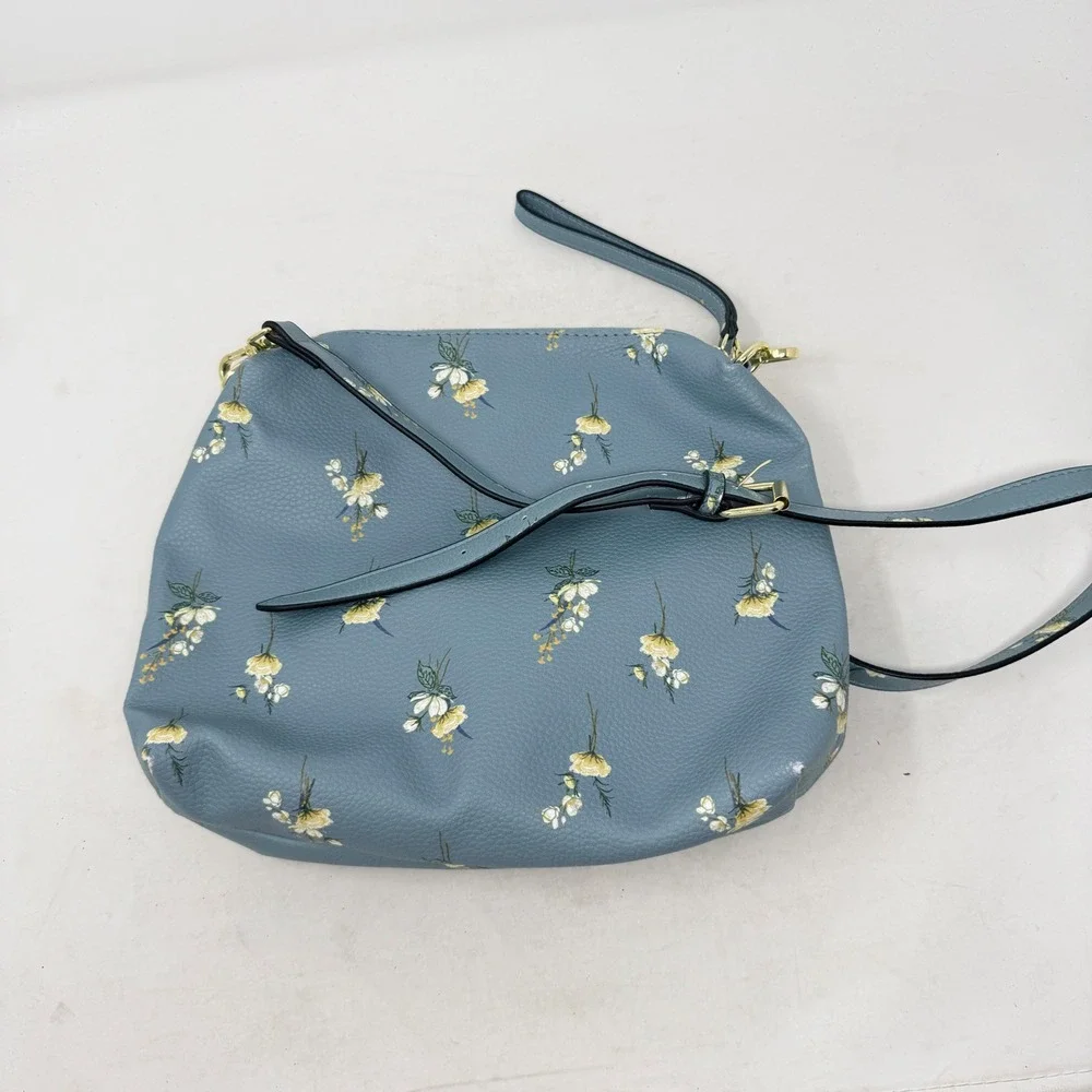 Steve‎ Madden Small Hobo Bag Blue Floral Small Crossbody Leather Shoulder Bag